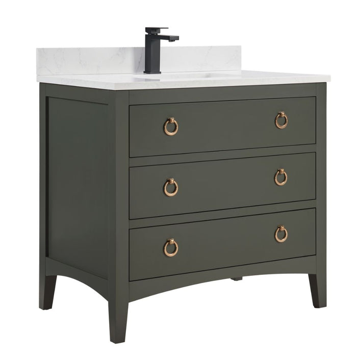 Keita 36" Pewter Green Transitional Bathroom Vanity - Solid Wood Construction with Artificial Stone Countertop & Rectangle Basin