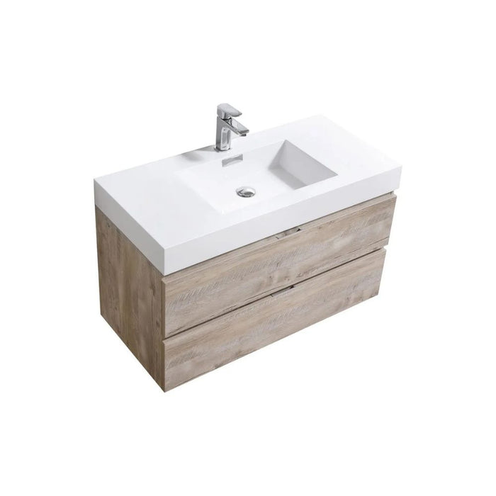 Magnolia Bliss 40" Nature Wood Veneer Wall Mount Bathroom Vanity - Modern Single Sink with Soft-Close Drawers