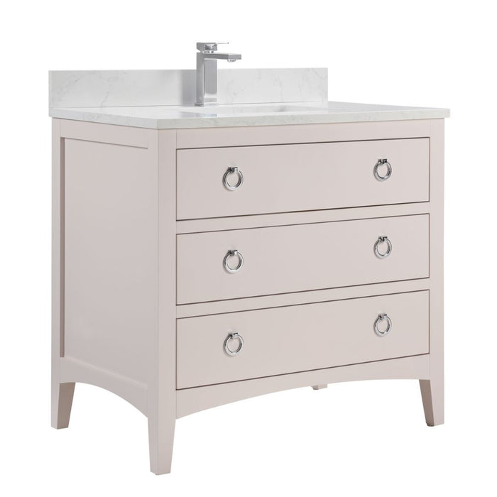 Wylie 36" Classic White Solid Wood Bathroom Vanity - 1" Stone Top, 3 Dovetail Drawers, Free-Standing