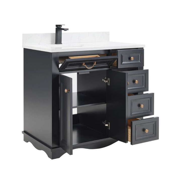 Ariel 36" Tricorn Black Traditional Bathroom Vanity Solid Wood with Artificial Stone Countertop & Undermount Sink