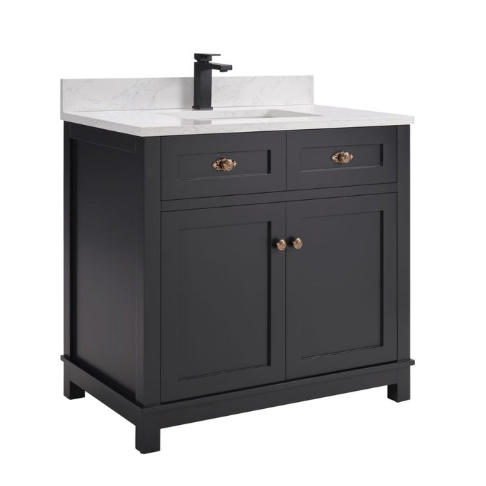 36" Solid Wood Elizabeth Collection Bathroom Vanity Tricorn Black Finish with Artificial Stone Top