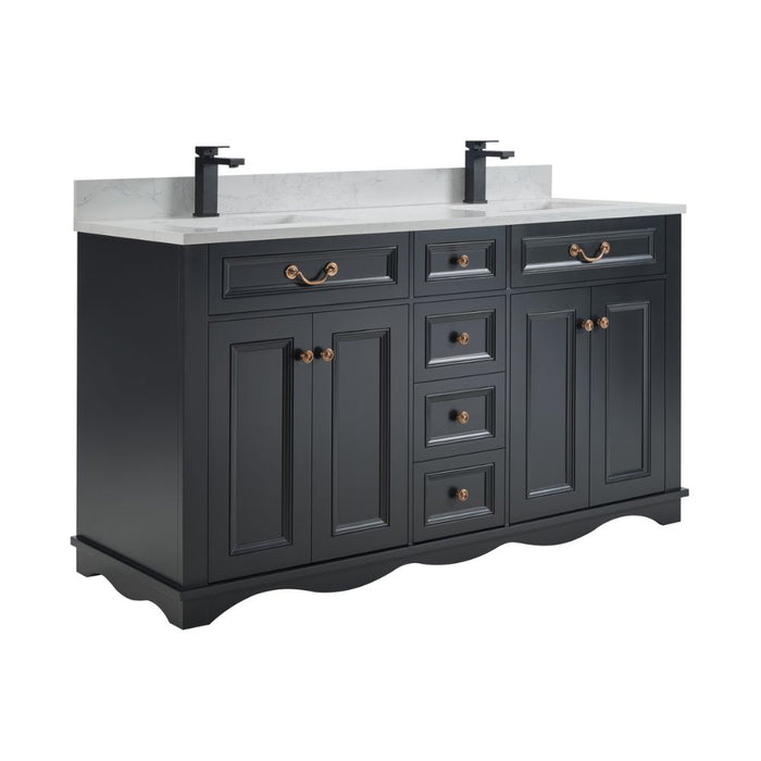 Elmdon Dreamy White 60" Solid Wood Single Vanity with Artificial Stone Top & Soft-Close Drawers
