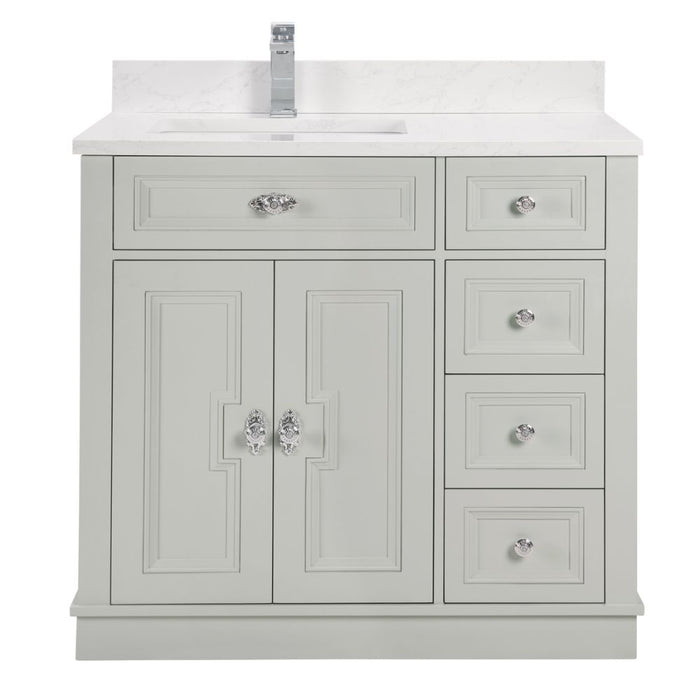 Vali 36" Silver Strand Finish Solid Wood Sink Vanity With 1" Artificial Stone Top