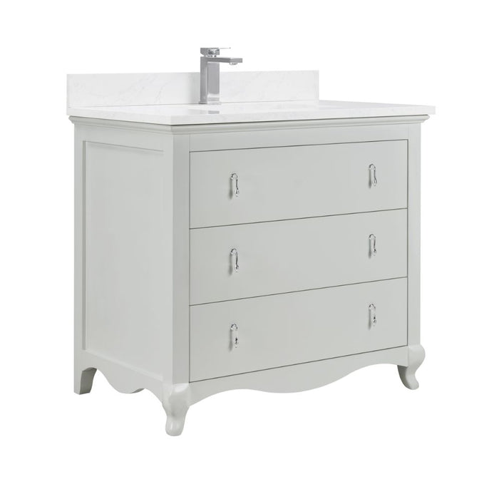 Kari 36" Vanity in Silver Finish – Solid Wood with Artificial Stone Countertop