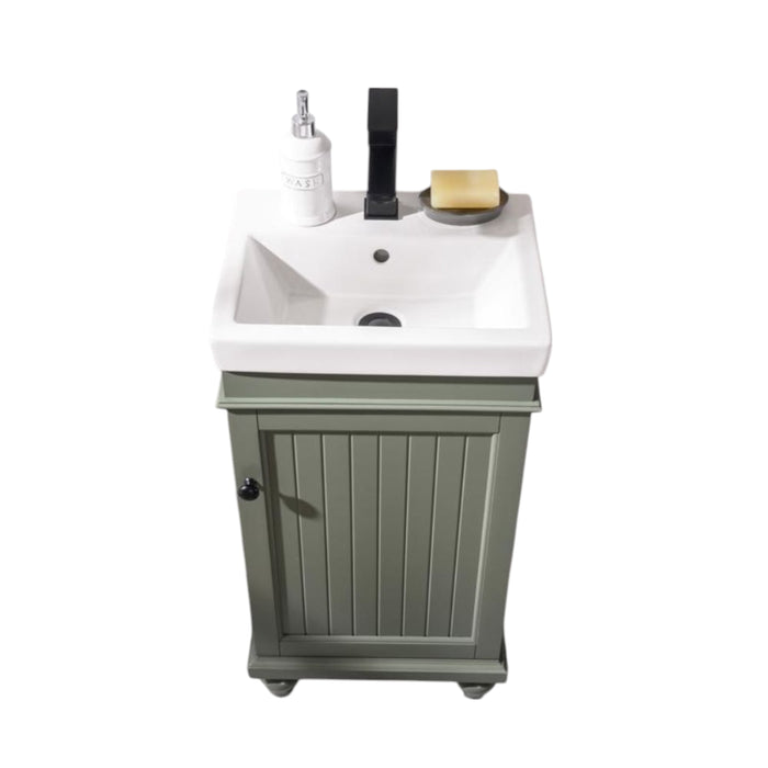 18" Avalon Green Single Sink Vanity Cabinet – Solid Poplar with White Ceramic Top & Pre-drilled Faucet Hole
