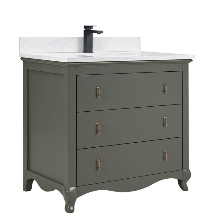 Fraizer 36" Green Wood Bathroom Vanity – Modern Design with Faux Stone Top