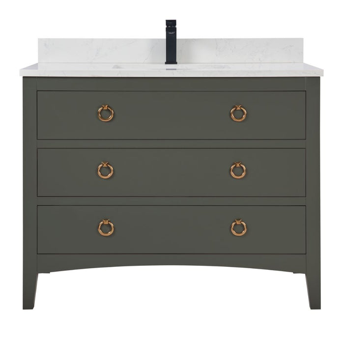 Lavin 42" Single Sink Vanity in Pewter Green – Freestanding Wood Cabinet with Stone Top