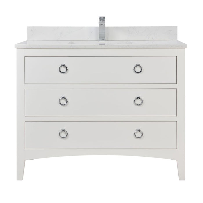 Toulan 42" White Solid Wood Bathroom Vanity – Single Sink with Pre-Drilled Top