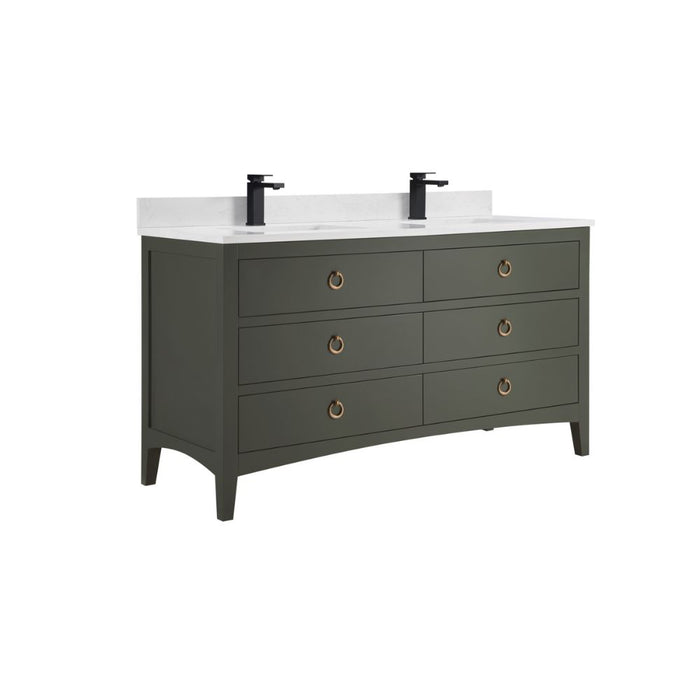 Winton 60" Pewter Green Bathroom Vanity Cabinet – Solid Wood with 1" Artificial Stone Top & Dovetail Drawers