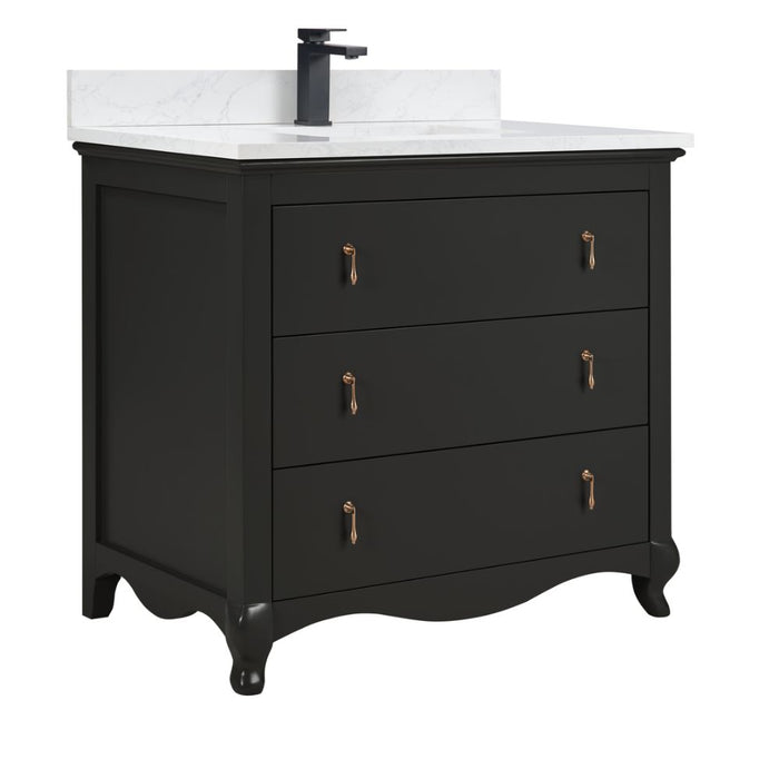 Zaira 36" Solid Wood Vanity – Matte Black Bathroom Cabinet with Artificial Stone Countertop