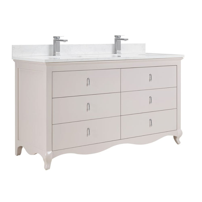 Claudia 60" Dreamy White Collection Single Sink Solid Wood Bathroom Vanity with 1" Artificial Stone Top & Soft Close Hardware
