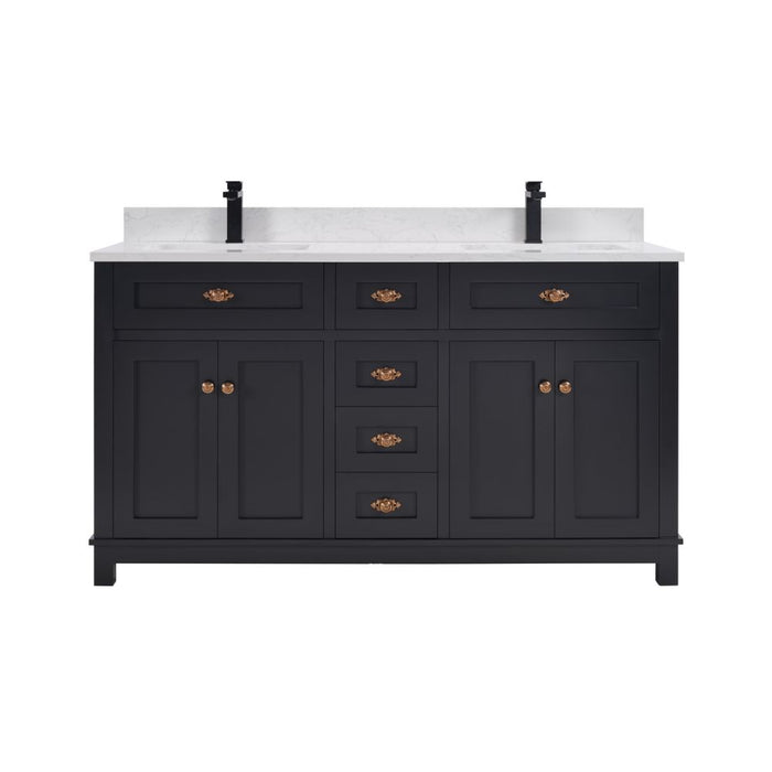 Raurey 60" Tricorn Black Single Sink Vanity with Stone Top & Soft-Close Drawers