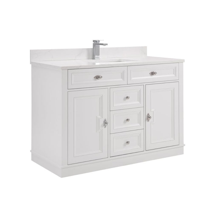 Mistral 48" White Solid Wood Vanity with Artificial Stone Top, Undermount Sink & 5 Dovetail Drawers