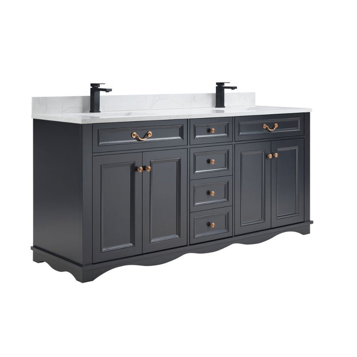 Isidora 72" Tricorn Black Bathroom Vanity Cabinet Solid Wood Construction Double Sink with Stone Top