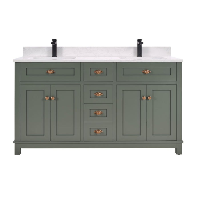 Mathias 60" Pewter Green Wood Bathroom Vanity with 1" Stone Countertop Undermount Sink Soft Close Hardware