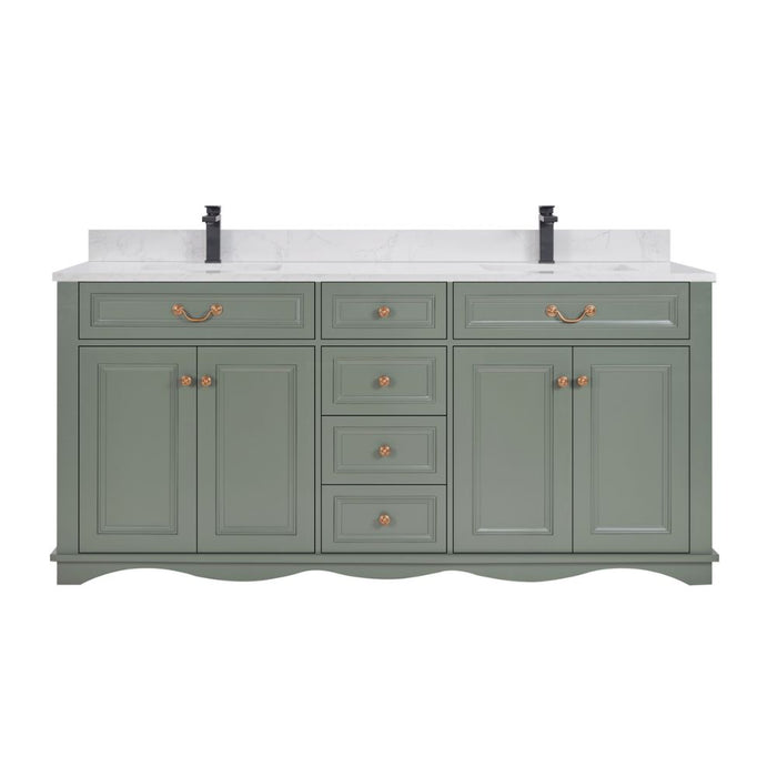 Tova 72" Double Sink Pewter Green Bathroom Vanity - Solid Wood Construction with 1" Stone Top