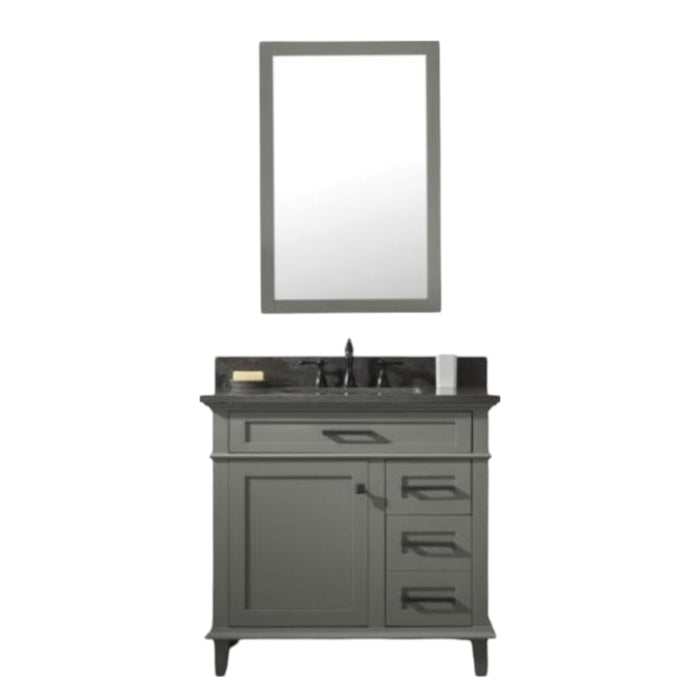 Cato 36" Blue Limestone Top Bathroom Vanity Cabinet - Pewter Green with Drawers & Ceramic Sink