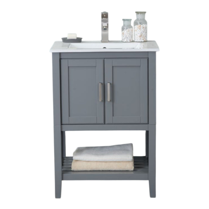 Alucard 24" Gray Wood Bathroom Vanity – Modern Style with White Ceramic Top & Sink