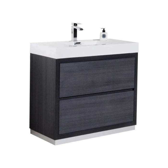 Zulie 40" Gray Oak Marine Veneer Bathroom Vanity – Modern Free Standing with Integrated Drawers