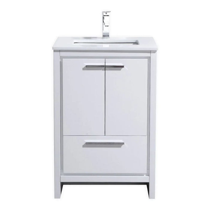 Yates 24" White Modern Bathroom Vanity Cabinet – High Gloss Finish with Quartz Counter and European Hardware