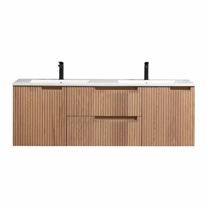 FIORE 60'' Double Sink Wall Mount Cabinet - Oak Wood