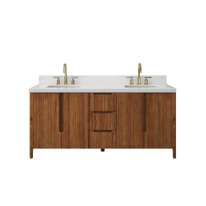 72-Inch Evie Double Sink Mango Wood Bathroom Vanity with Whitebrook Quartz Top & Satin Gold Faucets