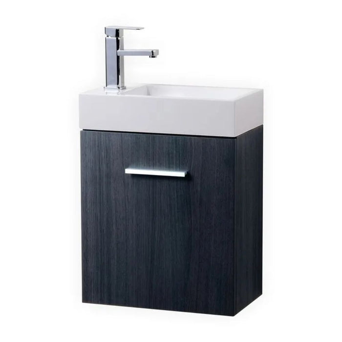Ponzi 18" Gray Oak Marine Veneer Modern Bathroom Vanity – Wall Mount Single Door with Acrylic Integrated Sink