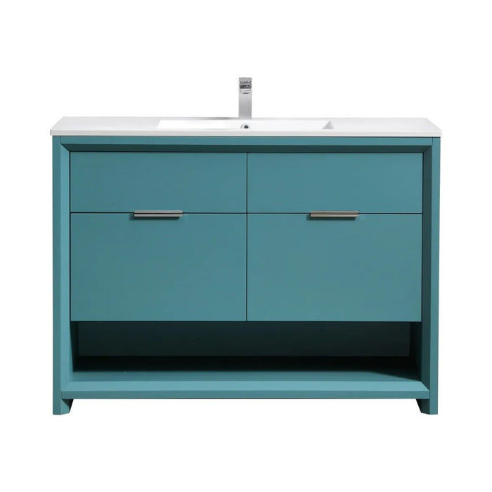 Sidonie Modern 48" Teal Green Bathroom Vanity – Single Sink with Metal Box Drawers & Glass Details