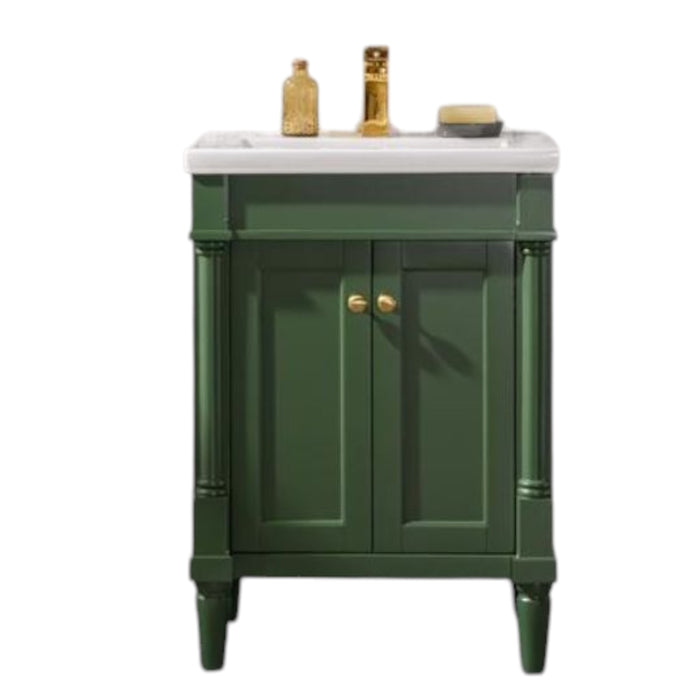 Ashban 24" Pewter Green PVC Bathroom Vanity – Single Sink Ceramic Top with Pre-Drilled Faucet Ready