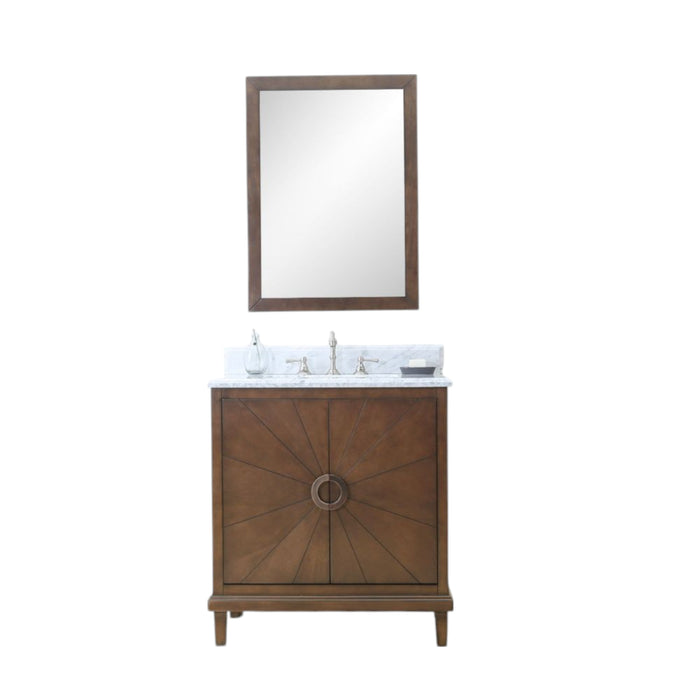 Odette 30" Antique Coffee Bathroom Vanity Cabinet – White Carrara Top Pre-Drilled for Faucets