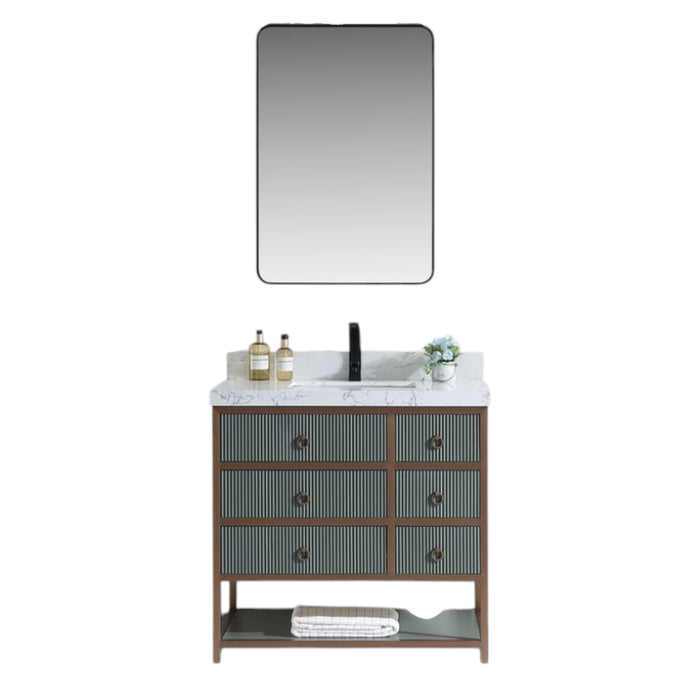 Charlemagne 36" Tricorn Black Golden Brush Stainless Steel Bathroom Vanity – Contemporary Style with Natural Stone Top