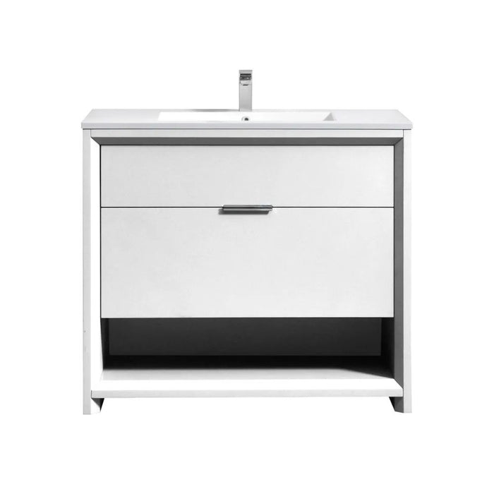 Aquamarine 40" White Modern Bathroom Vanity – Fully Assembled with Dual Drawers