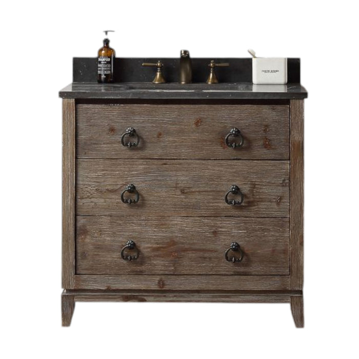 Dauphine 36" Wood Bathroom Vanity Set with Moon Stone Top, White Ceramic Sink & 3 Drawers