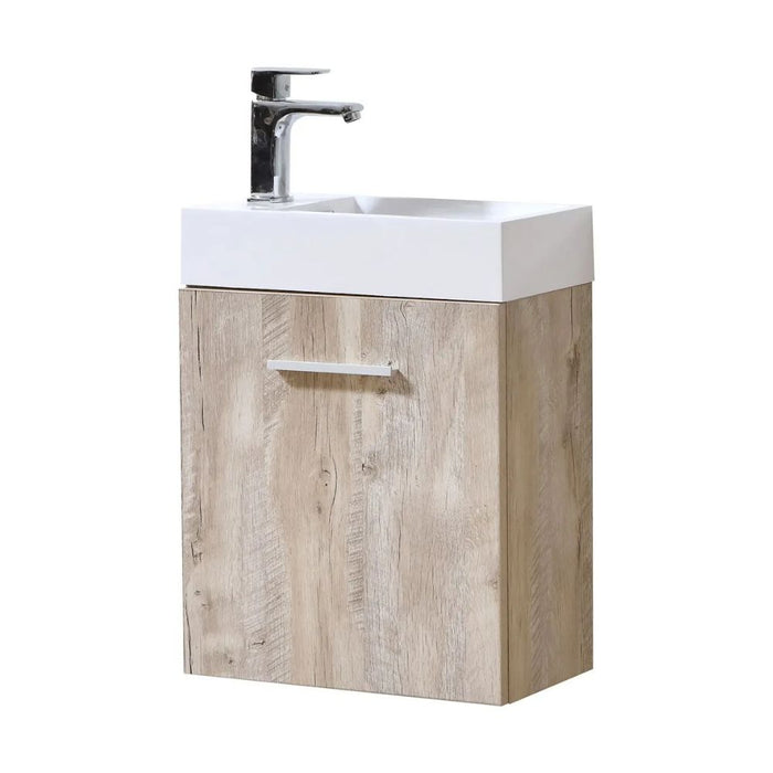 Desa 18" Nature Wood Veneer Wall Mount Bathroom Vanity – Compact Modern Design with Integrated Sink