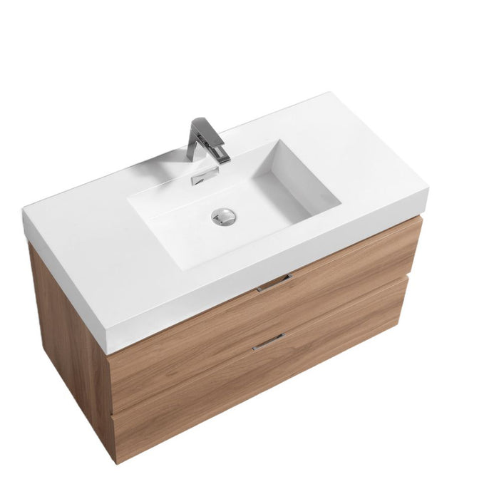 Adrin 36" Honey Oak Wood Wall Mount Modern Bathroom Vanity – European Soft-Close Drawers & Single Hole Faucet
