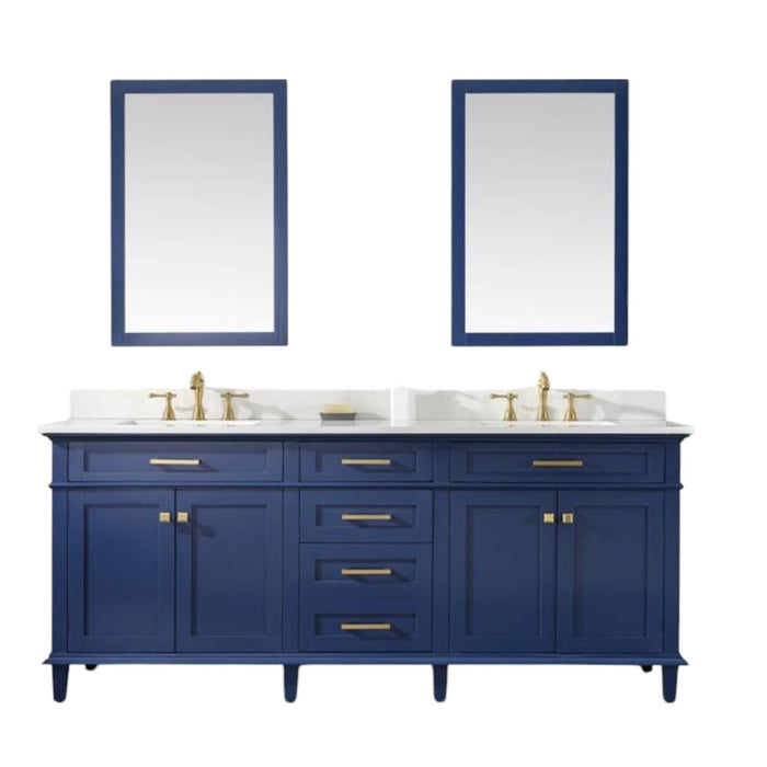 Packer 80" Blue Bathroom Vanity – Quartz Top, Storage Drawers & Doors