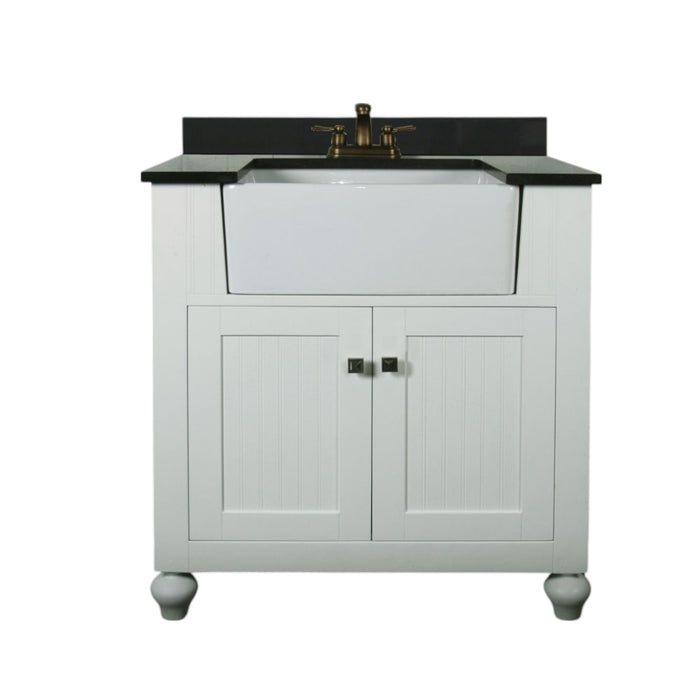 Fusion 30" Bathroom Vanity Black Granite Top White Apron Sink – Modern Cabinet without Faucet