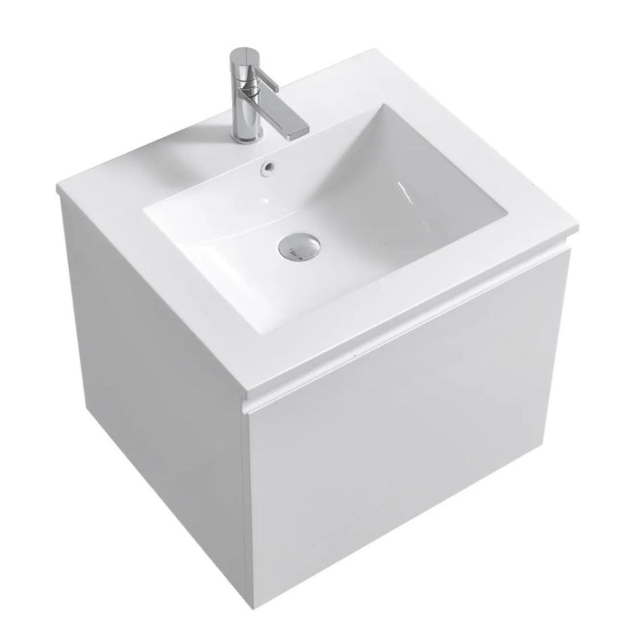 Karsen 24" Gloss White Acrylic Contemporary Bathroom Vanity – Wall Mount Floating Style with Overflow Sink