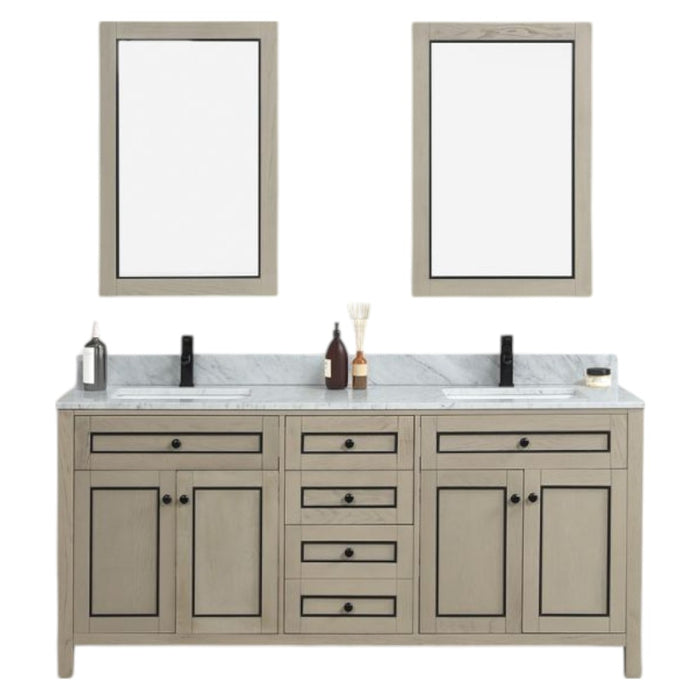Graca 72" Light Oak Double Vanity Cabinet with Carrara White Countertop & Soft Close Drawers