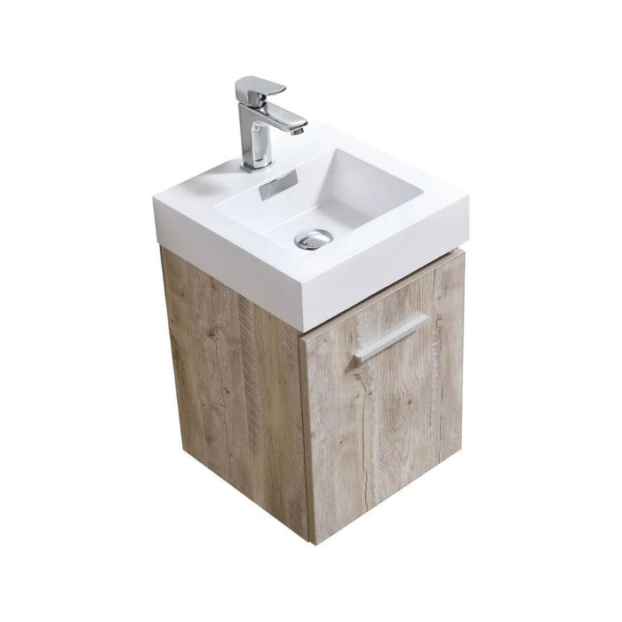 Joey 16" Nature Wood Compact Wall Mount Bathroom Vanity – Modern Design with Integrated Acrylic Sink