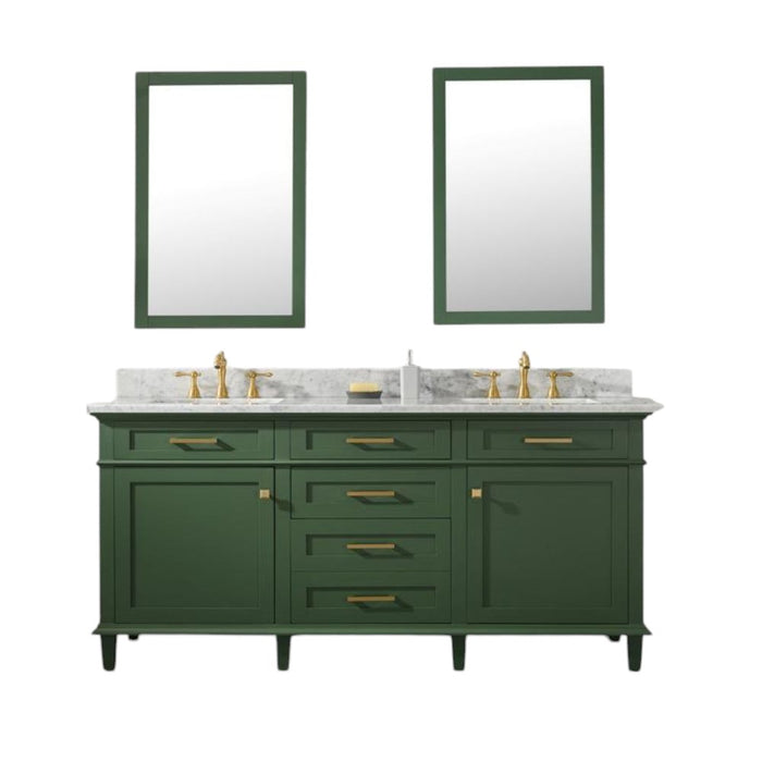 Joelle 72" Vogue Green Double Bathroom Vanity – Carrara White Top, Modern Look