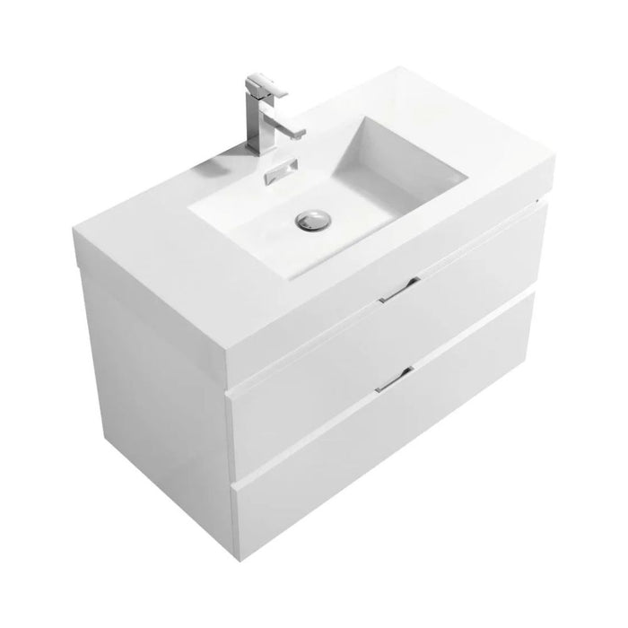 Adiel 36" High Gloss White MDF Wall Mount Bathroom Vanity – Contemporary Modern Design with European Hardware