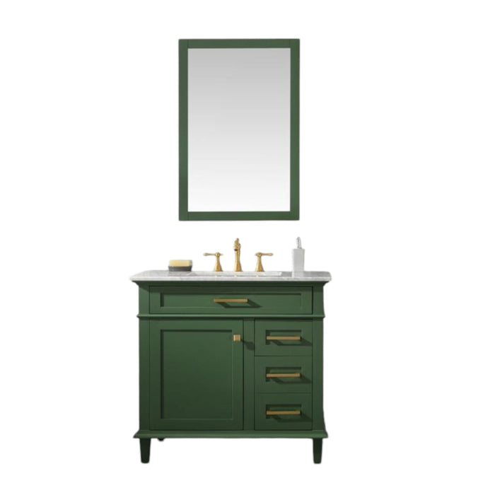 Caribou 36" Green Carrara Marble Bathroom Vanity Cabinet with Ceramic Sink & Storage