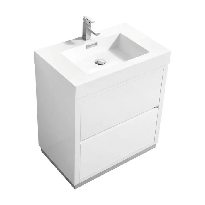Bennet 30" White Lacquer Modern Bathroom Vanity – Free Standing with Integrated Sink & Drawers