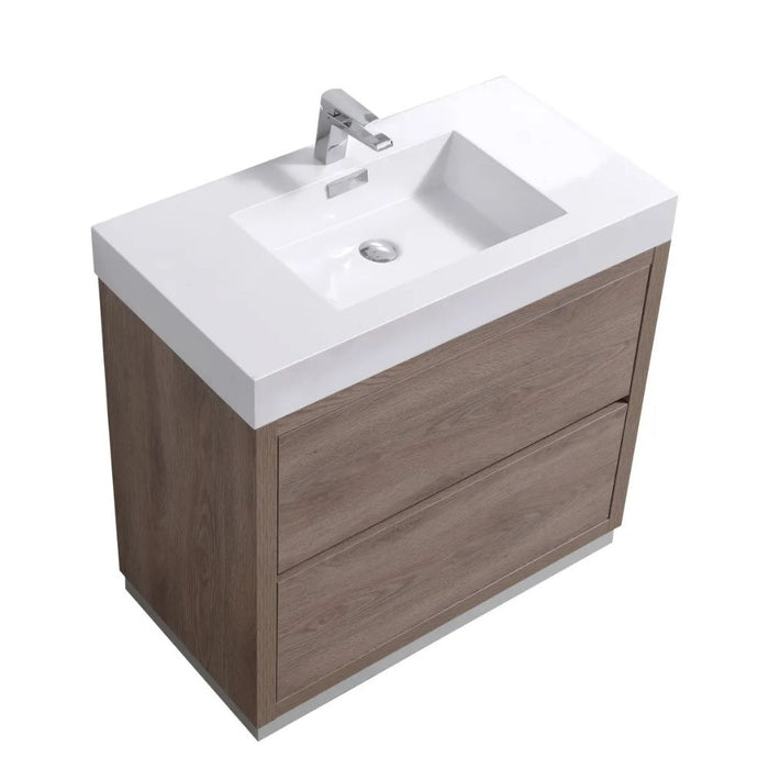 Merk 40" Butternut Wood Modern Bathroom Vanity – Freestanding with Push-Open Drawers