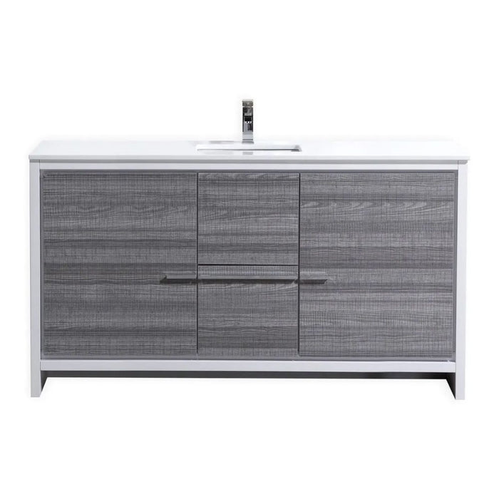 Tarilynn 60" Ash Gray Modern Bathroom Vanity – Single Sink White Quartz Countertop with Storage
