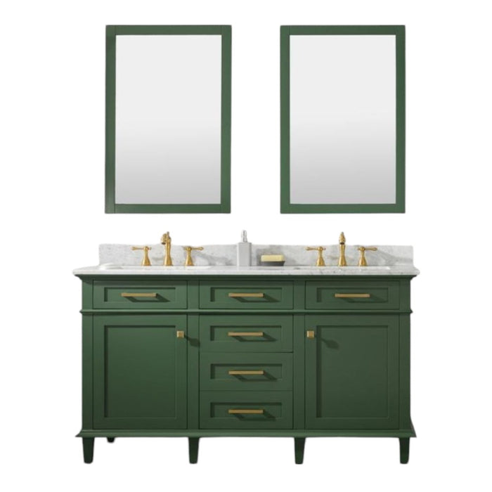 60" Caramay Green Double Vanity – Marble Top, Modern Bathroom Style