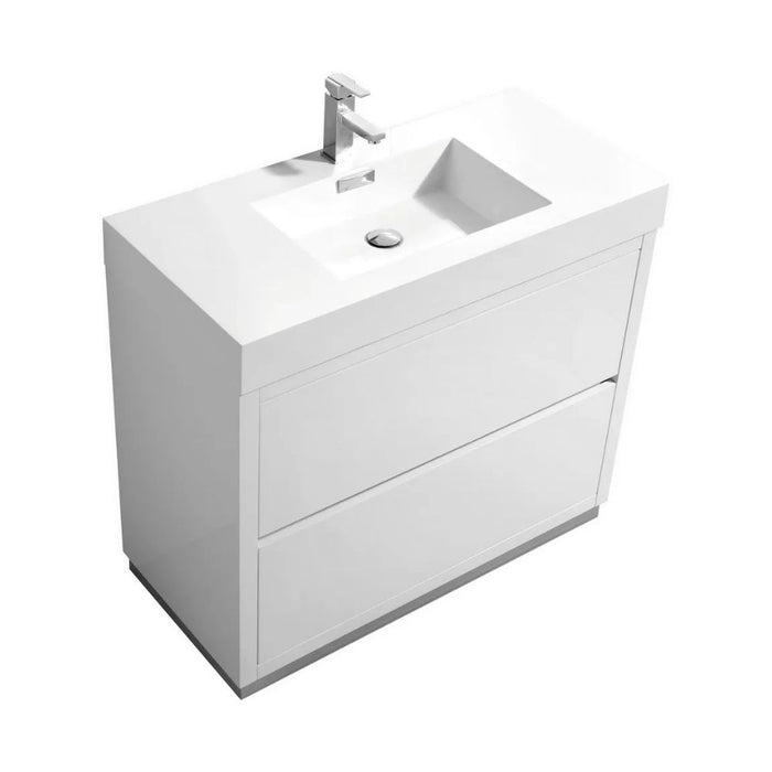 Bea 40" High Gloss White MDF Modern Bathroom Vanity – Free Standing with Push-Open Drawers