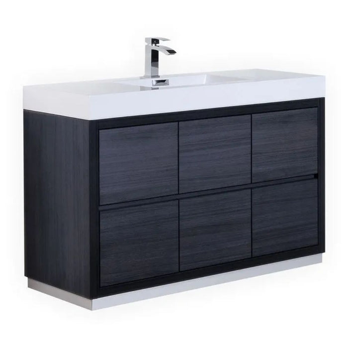 Misha 60" Gray Oak Acrylic Sink Modern Bathroom Vanity – Freestanding Single Hole Faucet Mount