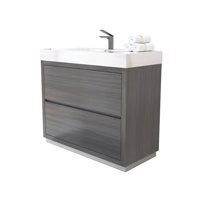 Braelynn 40" Vulcan Ash Grey Wood Free Standing Modern Bathroom Vanity with Acrylic Sink